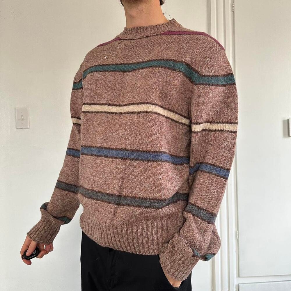 Perfect Vintage 80s Thrashed Grunge Striped Wool Sweater